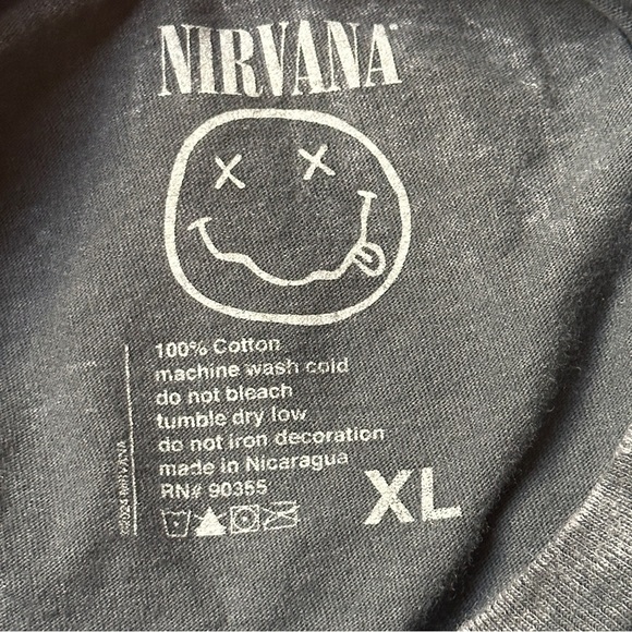Nirvana Smiley Face Grey Mineral Wash Unisex Short Sleeve Tee - Size XL - Picture 5 of 7
